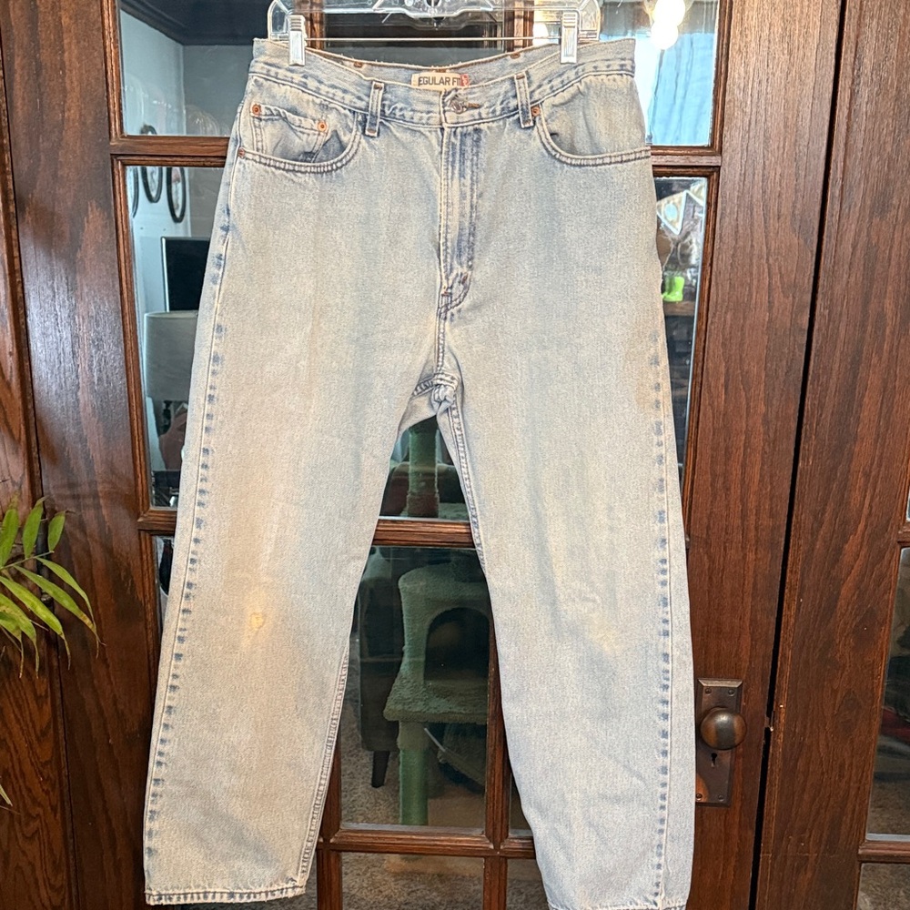 Levis 505 Regular Fit Jeans Light Wash Blue Straight Leg‎ Denim 38x32 Mens